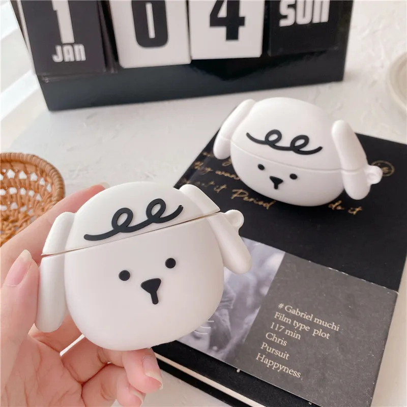 

Cute 3D Animal White Puppy Case For AirPods 1 2 Pro Charge Box Soft Silicone Wireless Bluetooth Earphone protective Cover Funda