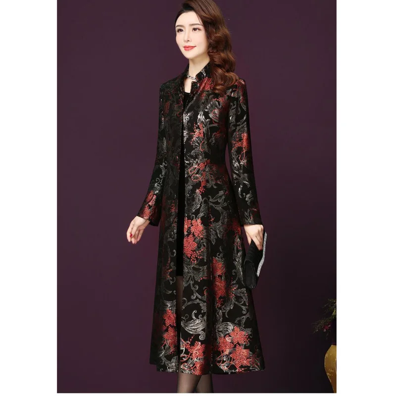 Осеннее длинное платье ветровка Женский облегающий элегантный кардиган