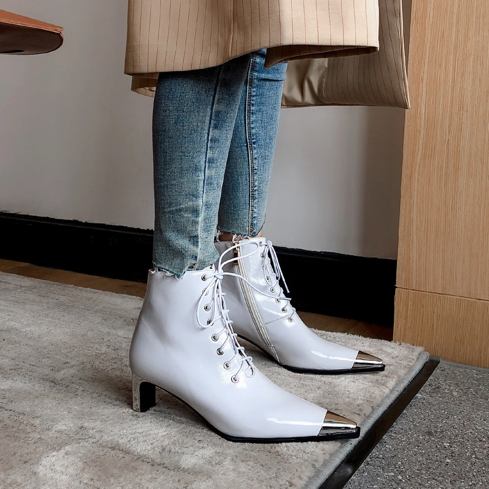 

Pointed Toe Sexy Ankle Boots For Women High Heels Boots Ladies Autumn Winter Short Boots Black White Bottines Femme