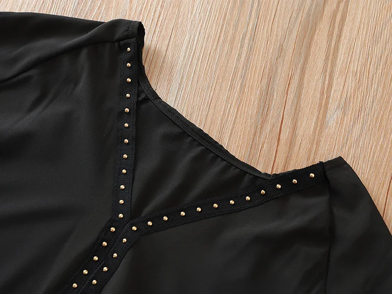 

Sexy V Neck Fashion Women Autumn Beading Off Shoulder All-match Long Sleeve Shirt Ladies Black Slim Blusas Casual Blouse SJ4553M