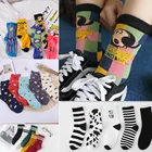 Носки женские хлопковые в стиле Харадзюку, милые модные носки в стиле хип-хоп с принтом животных, кошек, собак, смешные носки для девочек в Корейском стиле, 5 пар