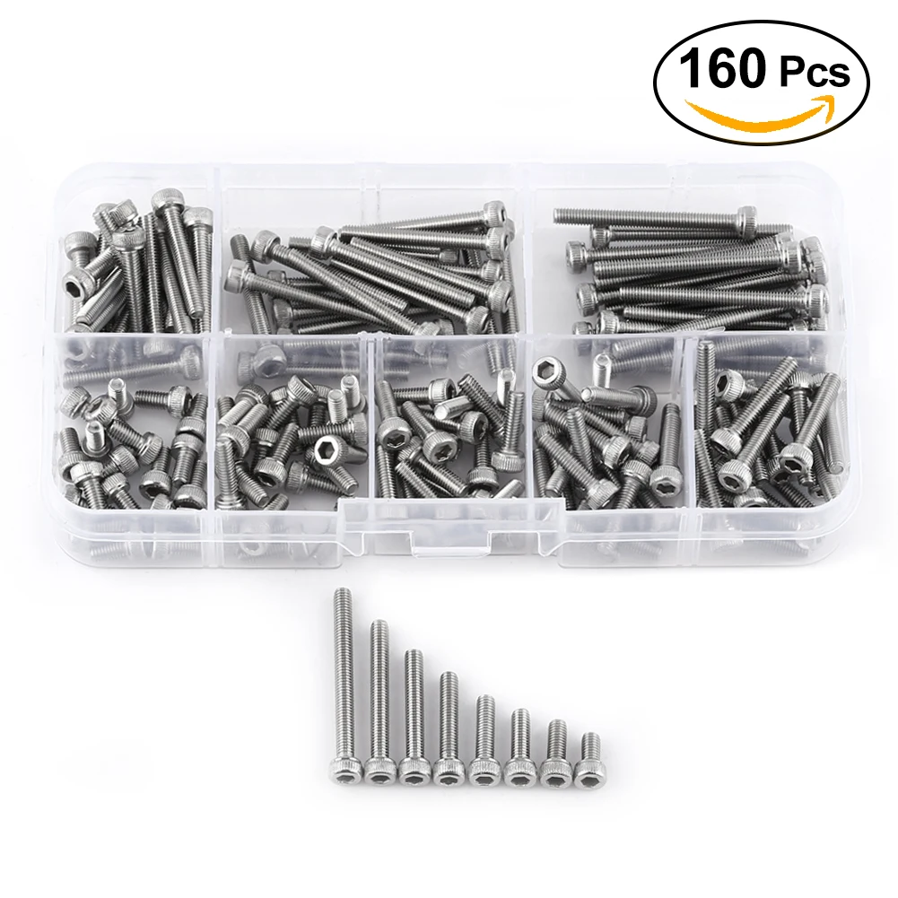 

Stainless Steel Metric Thread Hex Socket Cap Head Screws Bolts 160pcs M3 SS304