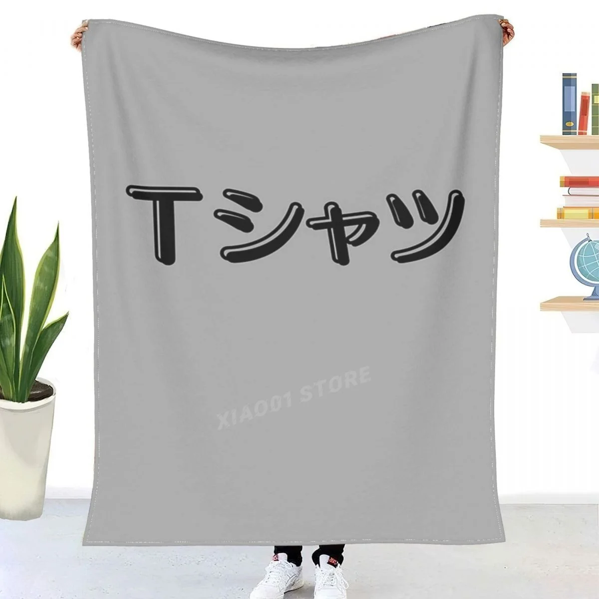 

Anime Inspired Design That Says "T-Shirt" T-shatsu In Japanese Katakana Throw Blanket Sherpa Blanket Bedding soft Blankets