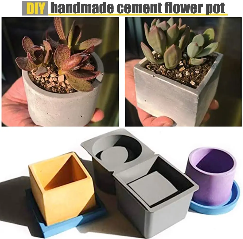 Silicone Concrete Flower Pot Molds - Succulent Planter Mold for DIY Craft, Cement, Plaster, Clay - Candlestick Form Making Tools image 3