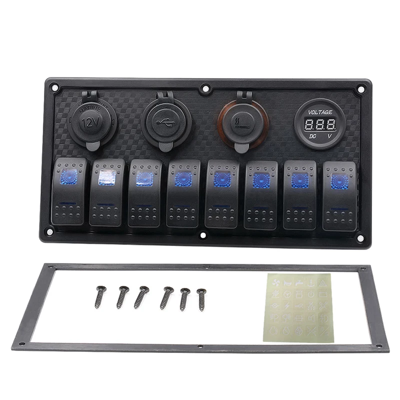 

12V/24V Switch Panel Breaker 8 Gang Car Marine Boat Rocker Voltmeter Waterproof