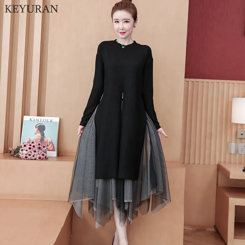 Женский комплект из 2 предметов элегантный пуловер и платье свитер сетчатая