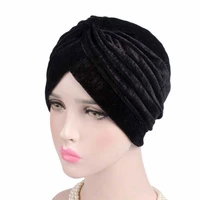 2019 new fashion style neon casual double stretch velvet turban headwrap turban hat women gold velvet hijab headwear muslim hats