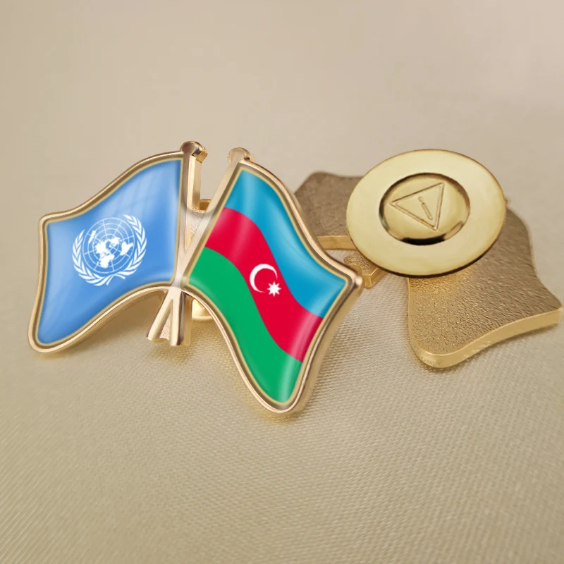 United Nations and Azerbaijan Crossed Double Friendship Flags Lapel Pins | Украшения и аксессуары