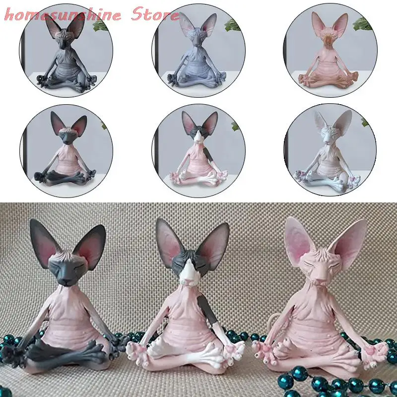 

Hot Selling Sphynx Cat Meditate Collectible Figurines Miniature Buddha Cat Figurine Animal Model Doll Toys Hairless Cat Figurine