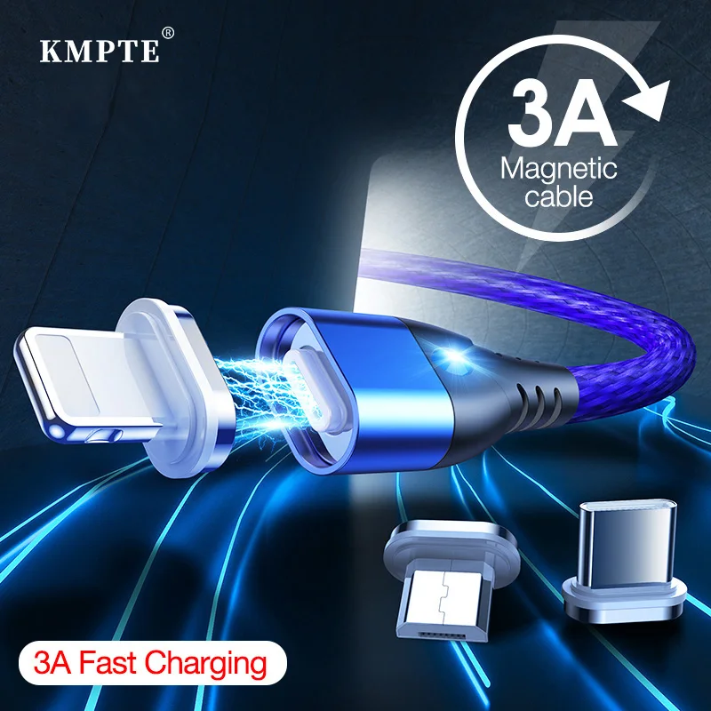 Магнитный кабель Micro USB 3A для быстрой зарядки iPhone Samsung Galaxy A10 M30 S20 Xiaomi Mi 10 Huawei