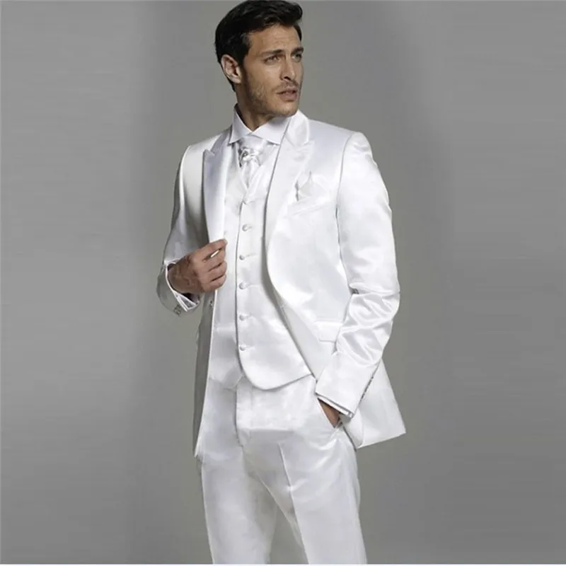 Новые белые жениха Свадебные костюмы для изготавливаемая на заказ лацкан с тупым