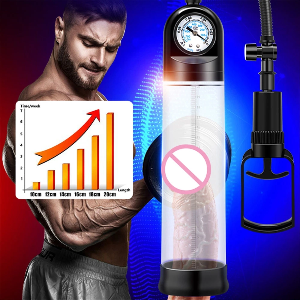 Взрослые секс игрушки Мужской пенис вакуумный насос с манометром для пениса