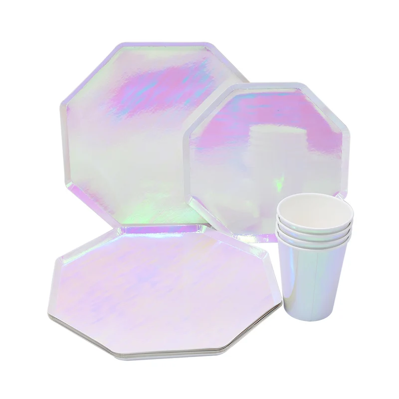 Party Disposable Tableware Laser Paper Cups Plates for Wedding Birthday Baby Shower Festival Banquet Tableware Party Supplies