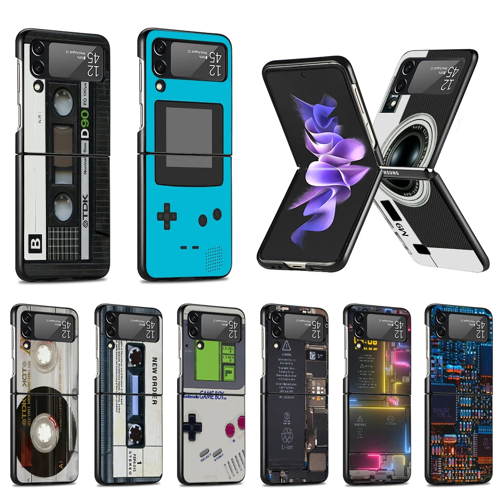 

Luxury Phone Case for Samsung Galaxy Z Flip3 5G Cases Black Hard Cover Z Flip 3 PC Coque Shell Zflip3 Capa Retro Camera Cassette