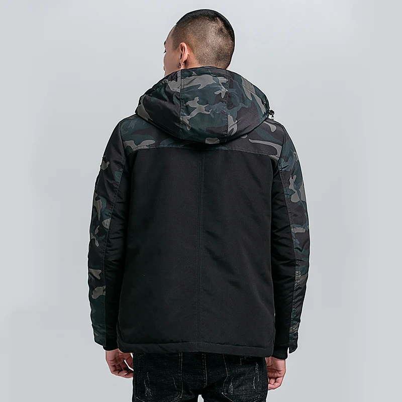 Covrlge Men Zipper Hooded Coat Parka Winter Camouflage Men's Jacket Warm Fits Big-pocket Coat Men's Clothes MWM093