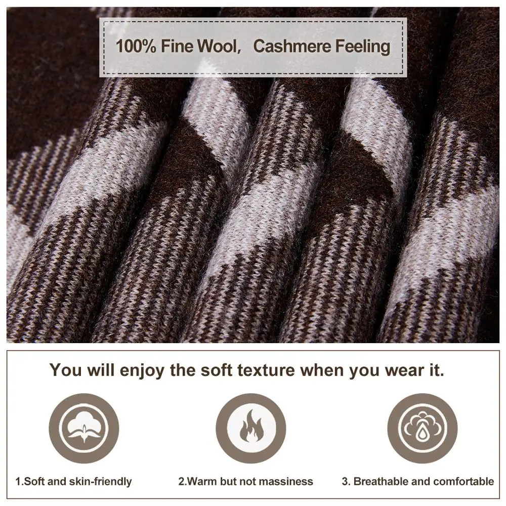 

Men Winter Cashmere Scarf Soft Warm - Long Cotton Scarves