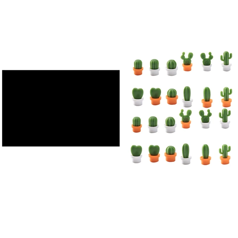 

45X100cm Magnetic Chalkboard Wall Stickers with 24Pcs Cute Fridge Magnets Cactus Refrigerator Message Sticker-ABUX