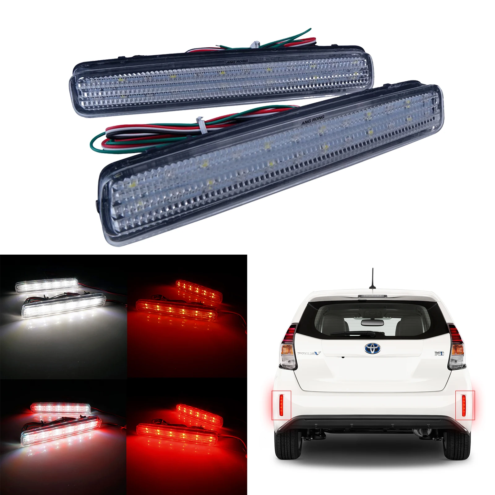 

ANGRONG 2X White LED Bumper Reflector Tail Stop Brake Fog Light For Toyota Prius V Scion tC