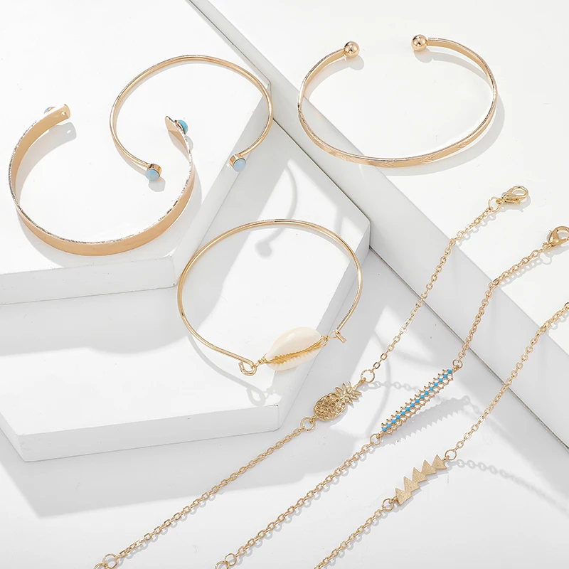 Женский браслет Tocona в богемном стиле цвет золото искусственная кожа ананас