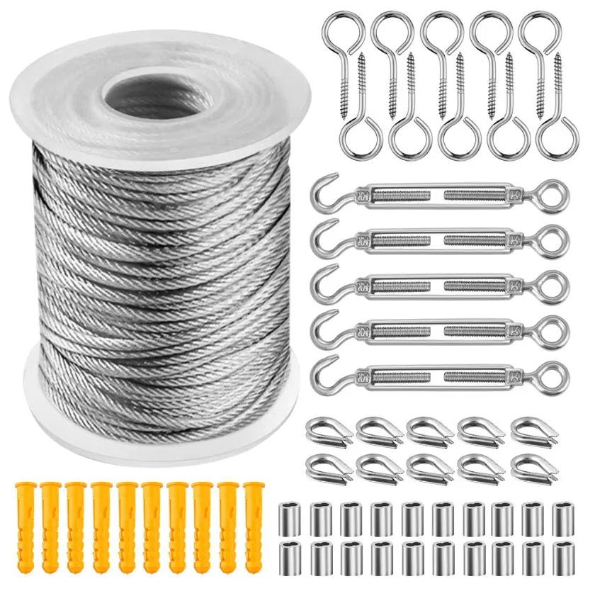 57PCS/Set 30 Meter Steel PVC Coated Flexible Wire Rope Soft Cable Transparent Stainless Steel Clothesline Diameter 2mm Kit