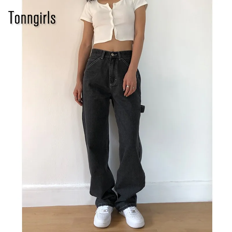 

Джинсы женские, свободные, с высокой талией, с большими карманами, 2021