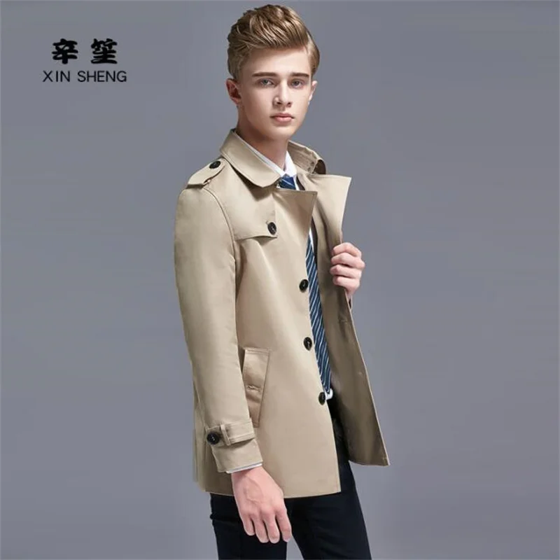 Тренчкот Мужской однобортный Модная приталенная куртка в английском стиле