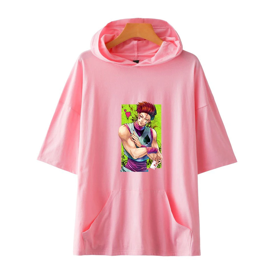 Новая летняя короткая футболка Hisoka HUNTER с капюшоном и принтом модная повседневная