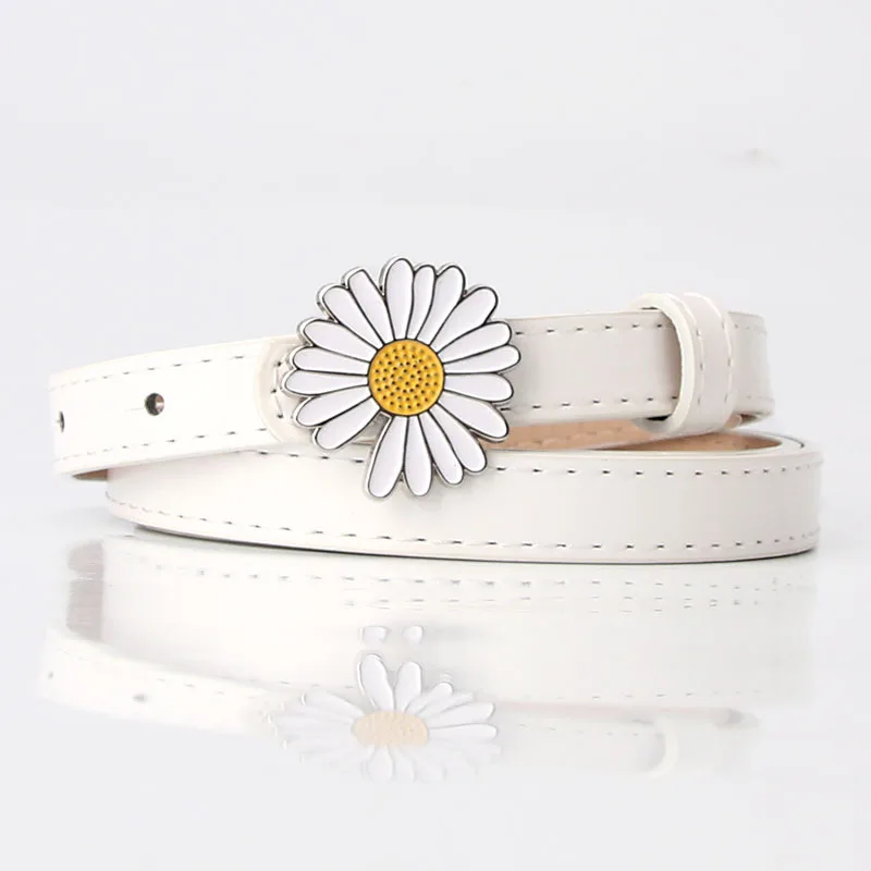 

2021 New Daisy Buckle Belt Women Imitation Leather Alloy Buckle Belt New Belt Leisure Jeans Fashion Dress Women Belt