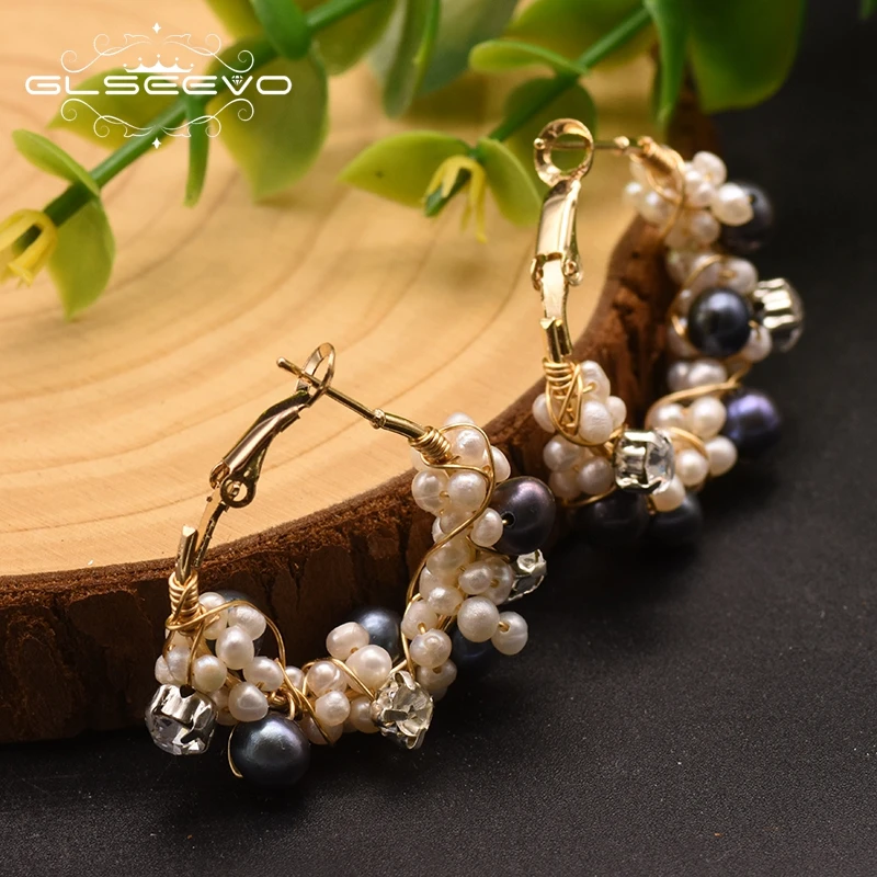 GLSEEVO натуральный пресноводный белый жемчуг серьги кольца для женщин обручальные