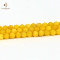 natural frosted yellow matte jades round loose stone beads for jewelry making fit diy bracelet necklace 15inches 6 8 10 12mm