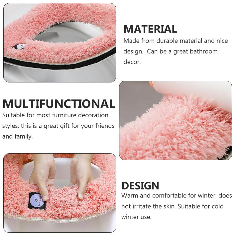 

2Pcs Zipper Type Toilet Seat Mat Waterproof Mat Winter Toilet Pad for Bathroom