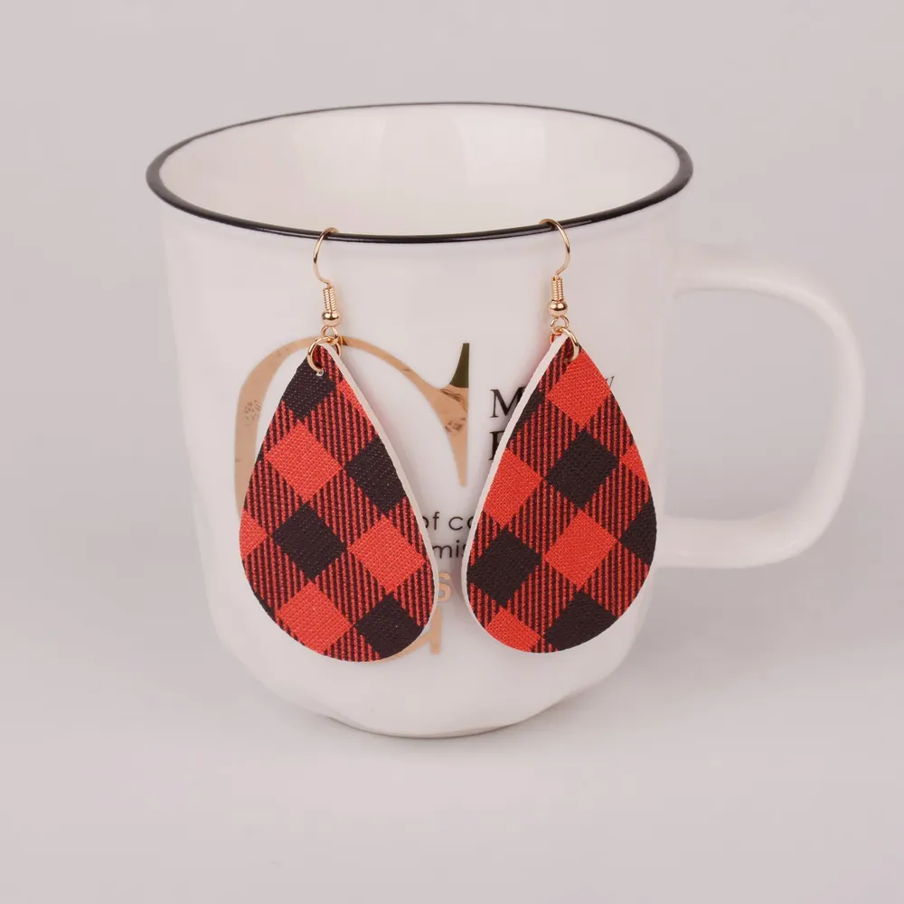 Новые кожаные серьги в клетку буйвола форме капли воды для женщин модные листа