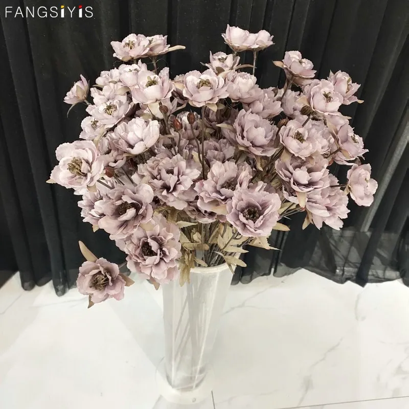 

6 HeadsEuropean Oils PaintingPeonies silk artificial flower Home Decor Ornaments Wedding Bouquet Window Display Photo Props