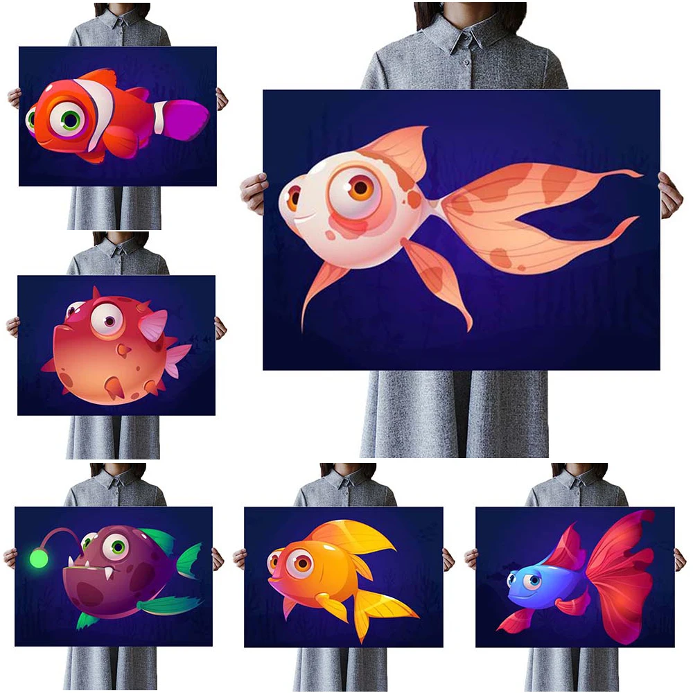 

Cartoon Goldfish Nursery Fish Nordic Poster Baby Room Kids Gift Wall Art Canvas Painting Wall Pictures For Living Room Unframed