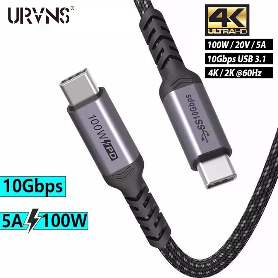 

URVNS Type C to USB C Fast Cable 10Gbps 4K60Hz USB 3.1 Type-C Data Cord PD 100W Quick Charge 4.0 3.0 For Macbook Xiaomi mi 9 Pro