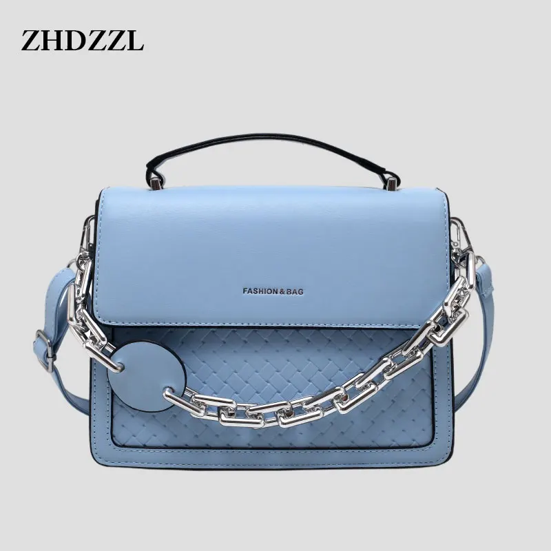 

Braided Plaid Thick Chain Messenger Bag Luxury Quality Women Leather Top Handle Handbag Fashion Square Bag Over The Shoulder New