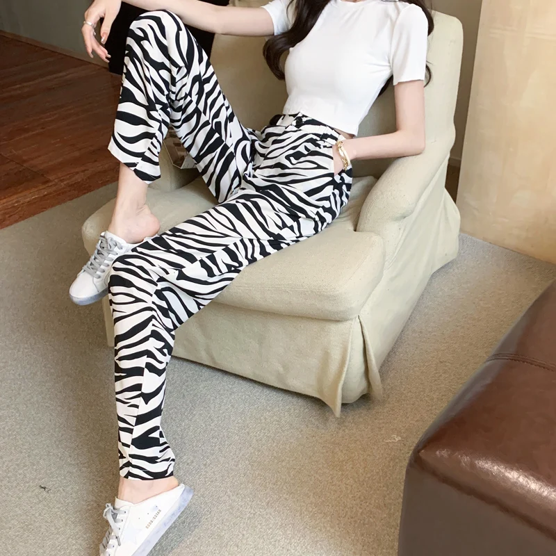 

Zebra Print Wide Leg Pants Women Trousers Sexy High Waist Autumn Women's 2021 New Fashion Casual Women's Pants Street Style