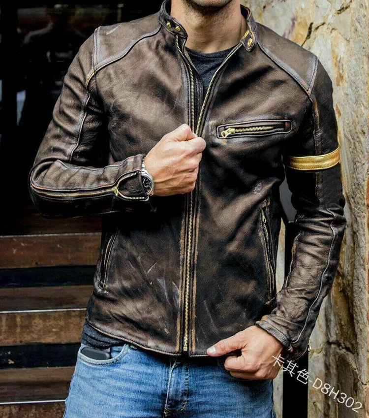 

Men's men's leather jacket men's youth stand collar punk men's motorcycle leather jacket
