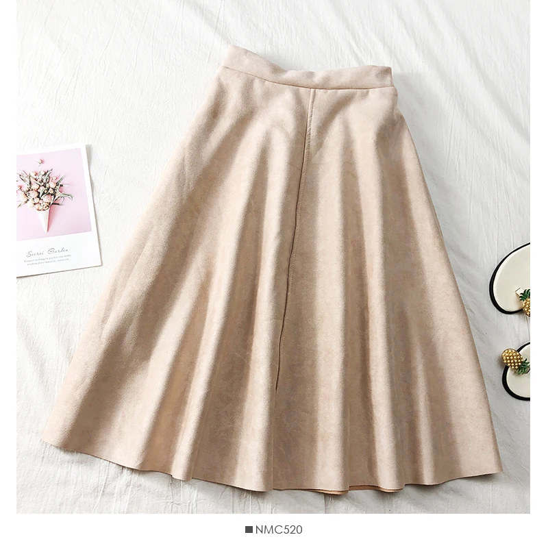 beige Женские юбки до середины икры юбка из замши плиссированные бархатные с завышенной талией из растягивающейся ткани Saia Миди юбки женская одежда - Цвет: beige