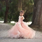 Розовый цветок платья для торжеств, платье для свадебДетские многоярусные платья с оборками и открытой спиной, платья для первого причастия для девочек