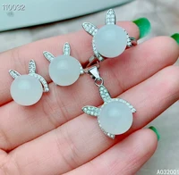 kjjeaxcmy fine jewelry natural white jade 925 sterling silver women pendant necklace ring earrings set support test elegant