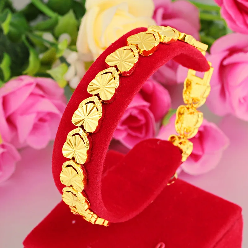 

Yellow Gold Bracelet For Women Sand Gold Bracelets Heart Pulseras Charm Chain for Wedding Engagement Fine Jewelry pulseras mujer