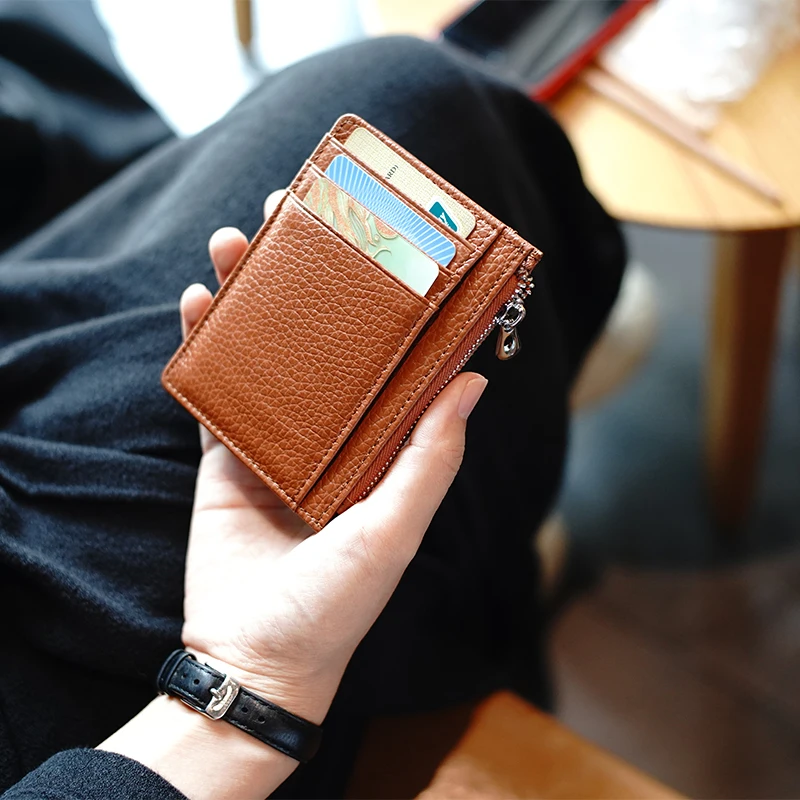 

Женский маленький кошелек, Женский ультратонкий кошелек на молнии с RFID-держателем для карт, чехол, кошелек для монет, Мужской Черный Коричне...