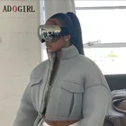 Модная женская короткая куртка Adogirl Y2k, зимние, Осенние, зимние, Осенние, толстые теплые парки, стандартный воротник, пузырьковое пальто, однотонная верхняя одежда