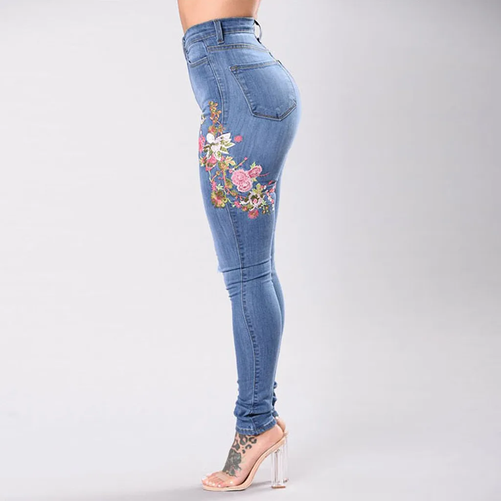 Модные женские туфли джинсы с вышивкой на пуговицах карманами и высокой посадкой