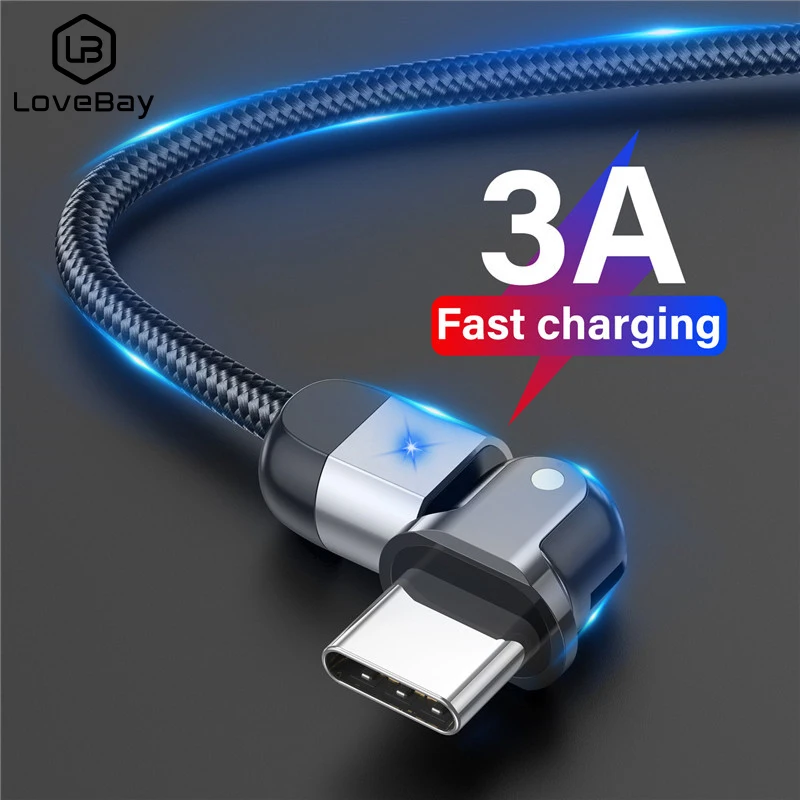

Lovebay 180º Rotation USB Cable Rotate Type C 3A Fast Charge Wire LED USB C Cable for Samsung Galaxy Huawei Xiaomi Mobile Phone
