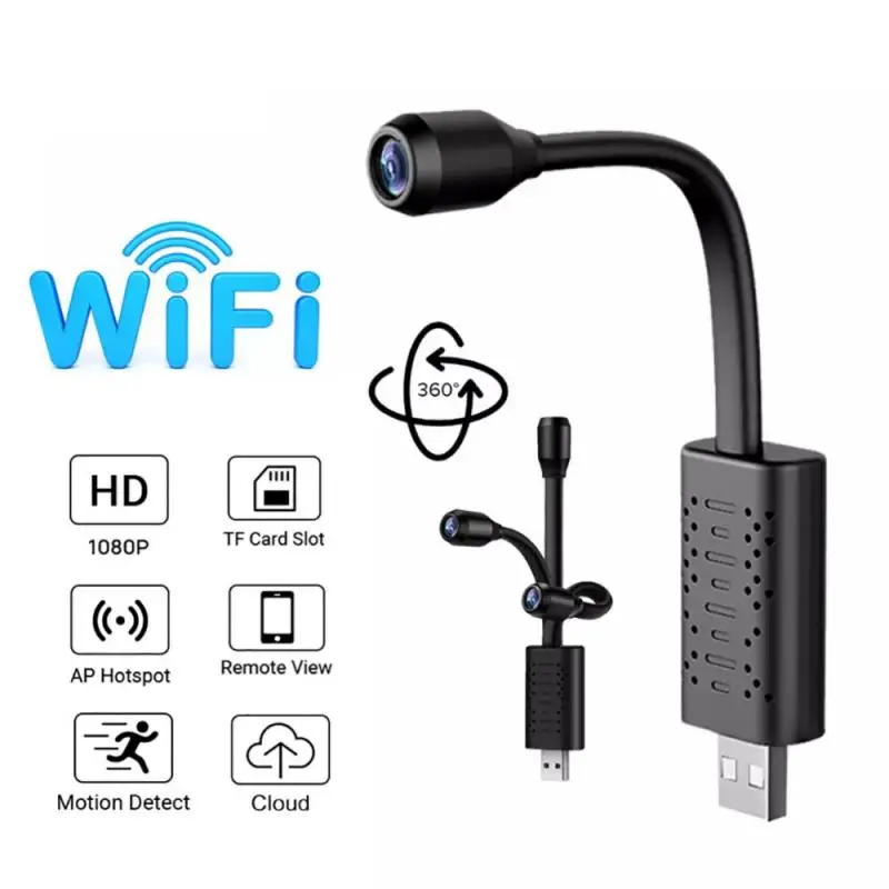 

HD Smart Mini Wifi USB Camera Real-time Surveillance IP Camera AI Human Detection Loop Recording Mini camera Support TF Card