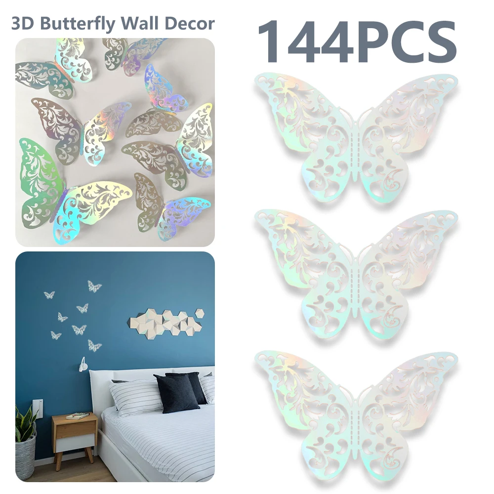 

144Pcs/set Butterfly Wall Sticker 3D Butterfly Wall Sticker Wedding Decoration living room window Home Decor Butterflies sticker