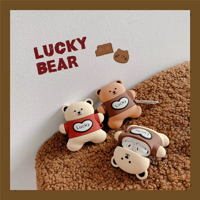 

For AirPods 1 2 airpod Cute Cartoon Lucky Bear Funny Protection Silicone Headphone Case for Air Pods Case