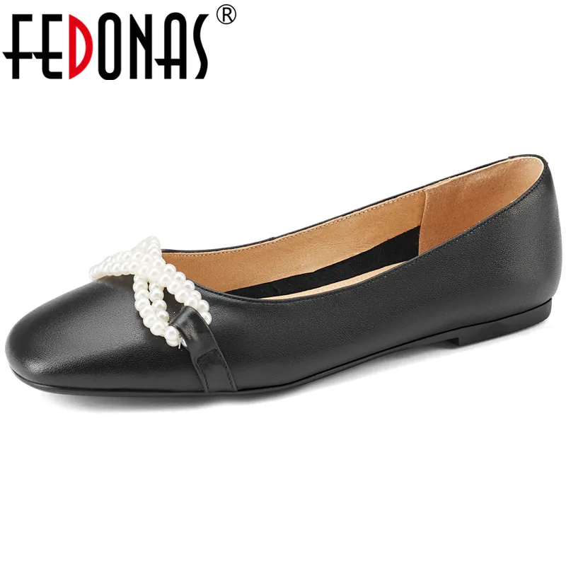

FEDONAS Elegant Women Flat Shoes Shallow Pearl Decoration Round Toe Shoes Woman Autumn New Arrival Casual Basic Women Shoes